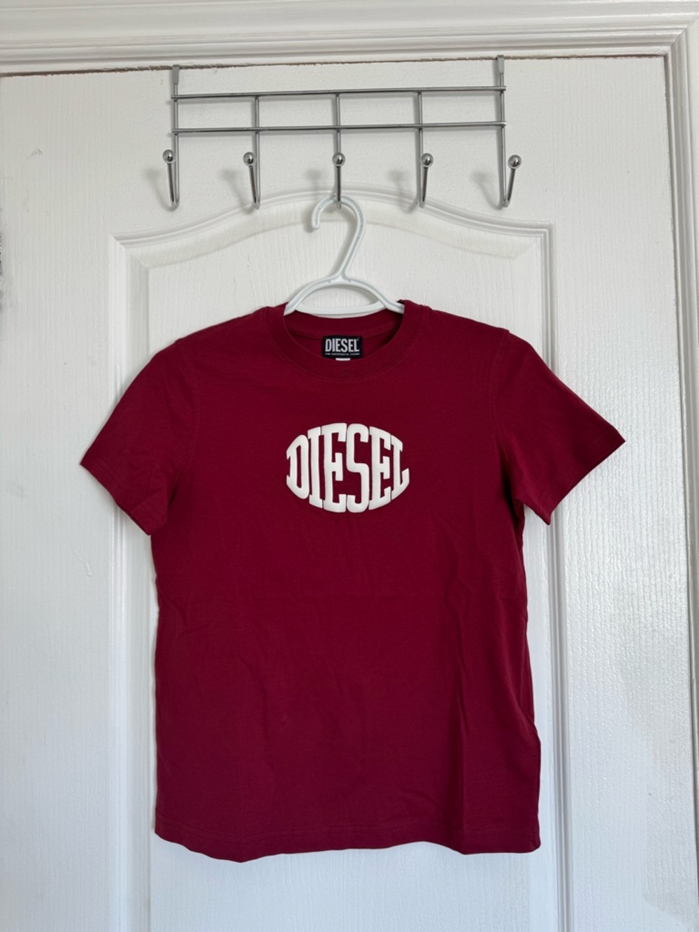 Diesel Short Sleeve Crewneck T-Shirt in Deep Red with White Logo